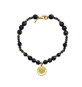 Pulsera Mujer Plata 925 Magia Luna Loto Agata Negra Dorado